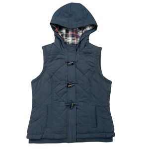 BGSD Vest Womens Medium Navy Quilted Hooded Full Zip Flannel Lined Outdoor